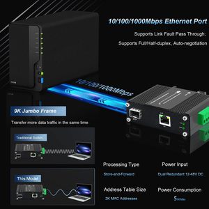 Convertitore di Media Ethernet Industriale Affidabile per Collegamenti in Fibra a Lunga Distanza, Supporto Flessibile per Moduli SFP, Ingresso 12-48VDC - Product Image 3