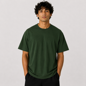 เสื้อยืดผ้าฝ้าย100% ชายแขนสั้น180gr ปกสีเขียวเข้มไม่มีปกสำหรับสไตล์ลำลองของคุณเสื้อแบบป้องกันขนแกะผลิตจากพรีเมี่ยมอิตาลี - Product Image 1