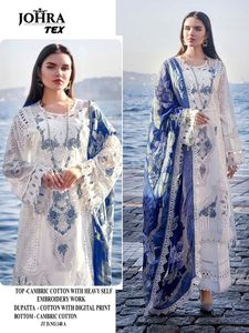 ชุดเดรส shalwar kameez แบบดั้งเดิมสง่างามผ้าฝ้ายแคมบริกพร้อมเย็บปักถักร้อยและพิมพ์ดิจิตอลชุดสูทสไตล์แฟนซี - Product Image 2