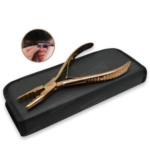 Pince d'extension de cheveux longue en acier de qualité supérieure en or rose de haute qualité avec outils de perles de cheveux de conception striée - Product Image 5