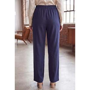 Plus Size <b>Linen</b> <b>Trousers</b> with Elastic Waistband and Drawstring, <b>Navy</b> Blue - Product Image 3