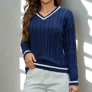 High Quality <b>Women's</b> V-Neck <b>Cardigan</b> Breathable Wool Sweater <b>for</b> Autumn Winter <b>Lined</b> Anti-Shrink Ladies' Knitted Warm Clothing - Product Image 2