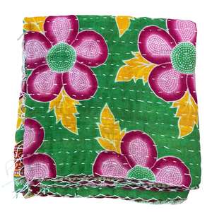 Bufanda Kantha Reversible Vintage 100% Algodón con Estampado a Mano, Accesorio de Moda para Mujer - Pañuelo y Estola - Product Image 4