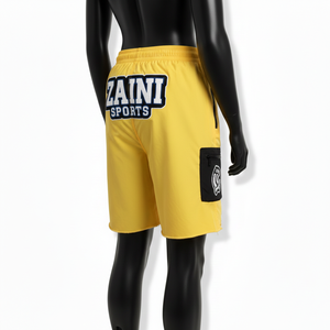 Shorts de bain personnalisés en chenille 160 GSM à séchage rapide, en nylon jaune, design déchiré et vieilli, pour hommes, style cargo - Product Image 5