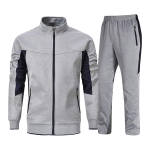 Ensemble de survêtement unisexe personnalisé en polyester/coton respirant et coupe-vent pour l'entraînement d'automne, avec fermeture éclair, deux pièces - Product Image 1