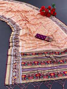 Sari Paithani traditionnel de designer, dernier modèle, en pur coton viscose doux, avec un magnifique tissage Zari, pallu et bordure riches, fournisseur - Product Image 5