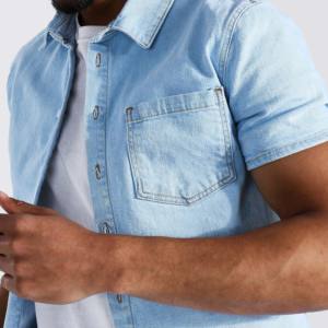 Chemises décontractées pour hommes 2026 en coton, satin et fibre de bambou, tricotées, respirantes, à manches longues, bleues, col rabattu, fourniture OEM, style urbain - Product Image 4