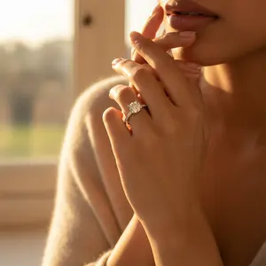 Bague de fiançailles romantique en argent 925 avec diamant pour femme, plaquée rhodium, sertie en platine, 14 carats - Product Image 3