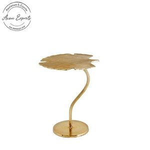 Contemporary Lotus Leaf Coffee <b>Table</b> with Brass Base and Wood Top for Living Room Decorative Furniture - Product Image 3