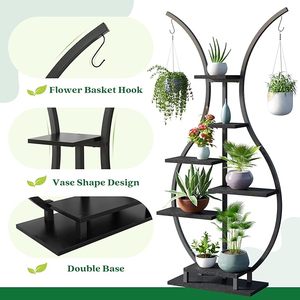 Soporte alto para plantas en forma de jarrón de metal para interiores de 6 niveles con gancho colgante para macetas y jardineras para uso en el suelo - Product Image 2