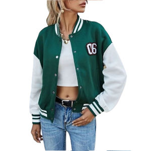 Veste d'université surdimensionnée vintage pour femmes veste de baseball décontractée à manches en cuir respirante en coton veste de baseball décontractée de printemps OEM - Product Image 3