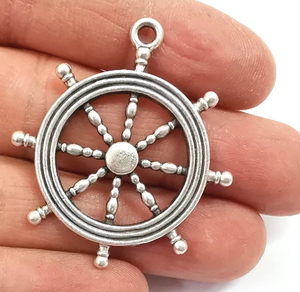 Premium Quality 2 <b>Ship</b> Steering <b>Wheel</b> Charms Pendant Antique Silver High Quality Best Nautical <b>Ship</b> <b>Wheel</b> Handmade Decor - Product Image 1