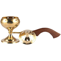 Vente chaude brûleur d'encens avec manche en bois Design Simple et attrayant brûleur d'encens à charbon de bois en laiton décor de Table de bureau à domicile
