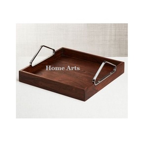 Plateau de service en bois au design classique avec poignée en fer, taille personnalisée, forme ovale, plateau à dessert par Home Arts - Product Image 2