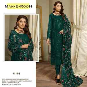 Hermoso traje de diseño de hoja perenne pesado Faux Georgette Salwar Suit & Dupatta con bordado 3mm secuencia Khatli trabajo para la venta - Product Image 2
