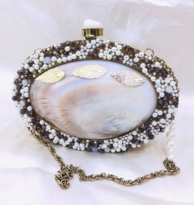 Designer Ladies Evening <b>Clutch</b> <b>Bag</b> with Mother Pearl Pattern and Traditional Brass MOP <b>for</b> <b>Weddings</b> and Parties - Product Image 5