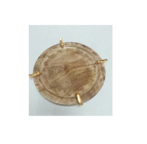 Bandeja de decoración para el hogar chapada con mango de Metal dorado, diseño de madera, bandeja para servir alimentos y bebidas, diseño de acabado múltiple, bandeja de madera marrón - Product Image 1