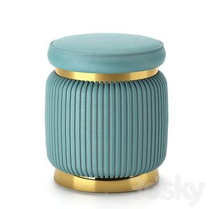 Taburete Otomano de Metal con Asiento Acolchado de Terciopelo Azul, Mueble Decorativo para el Hogar, Hoteles y Villas, Taburete Otomano en Forma Redonda - Product Image 1