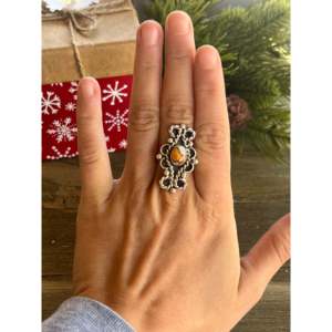 Bague en argent sterling plaqué or rose avec turquoise Mohave, style Navajo, taille 8, sertissage clos, cadeau exclusif sous licence - Product Image 1