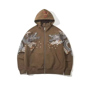 Sudadera con capucha unisex de forro polar cálido y pesado, lisa teñida, con cremallera, estilo casual, de moda urbana, con logo personalizado, Invierno 2026 - Product Image 5