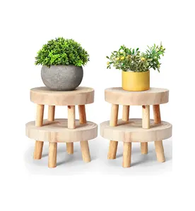 4 팩 나무 식물 의자 미니 나무 의자 디스플레이 식물 스탠드 우드 라이저 라운드 작은 테이블 다육 식물 꽃 선반 분재 랙