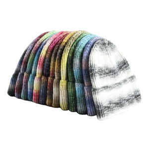 Conjunto de gorro de punto degradado personalizado, gorro de invierno acrílico de Color degradado con puño doblado para hombres y mujeres, estilo suave Unisex - Product Image 3