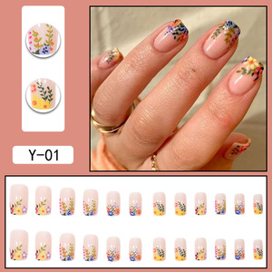 Venta al por mayor 24 piezas ABS Little Flower Design Press-On Finger Nails ABS <span class=keywords><strong>Uñas</strong></span> postizas con caja de embalaje y pegamento para <span class=keywords><strong>uñas</strong></span> Precio de fábrica - Product Image 2