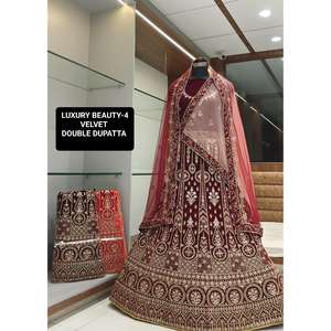 Elegante Lehenga Choli nupcial indio de terciopelo con trabajo de bordado Alta demanda para ocasiones festivas de adultos - Product Image 1