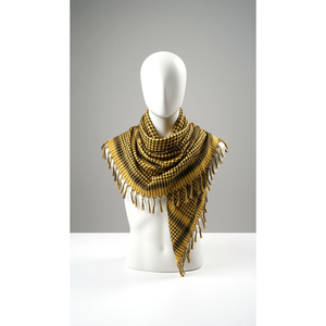 Écharpe châle Keffiyeh en coton noir moutarde, tissée douce, accessoire 90 x 90 cm - Product Image 3