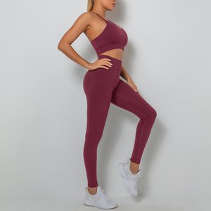 Combinaison de yoga pour femmes Top respirant imprimé numérique et leggings Maroon Yoga Gym Sets Fitness Women - Product Image 2