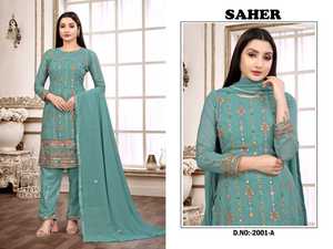 Soporte de ropa especial Eid/Diseño de hoja perenne para adultos Heavy Faux Georgette Salwar Kameez con trabajo de bordado de secuencia para la venta - Product Image 6