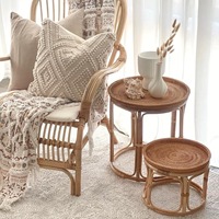 Mesas de té de madera de ratán hechas a mano decorativas, mesa de centro recién llegadas, muebles de acento único