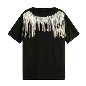 T-shirt en coton 100% à séchage rapide avec logo personnalisé et strass, coupe ample, style parfait pour homme, vêtement décontracté. - Product Image 1