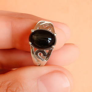 แหวนแต่งงานประดับพลอยรูปดาวสีดำสุดหรูสำหรับผู้หญิง เงินแท้ 925 ชุบโรเดียม รับรองโดย Rhaya Jewels เหมาะสำหรับงานปาร์ตี้และวันครบรอบ - Product Image 1