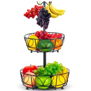 Panier à fruits en métal à 2 étages détachable en gros, support de rangement pour comptoir de cuisine, support d'affichage de fruits en maille métallique pour la vente au détail et la maison - Product Image 1