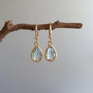 Boucles d'oreilles clous en cristal bleu clair en forme de larme, argent sterling 925 plaqué or 18 carats, certifiées IGI, bijoux cadeau, plaqué rhodium - Product Image 1