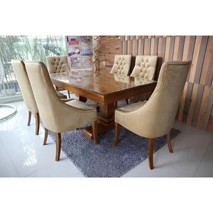Ensemble de salle à manger moderne 7 pièces avec table rectangulaire en verre et chaises rembourrées à dossier capitonné pour l'extérieur et la maison - Product Image 2