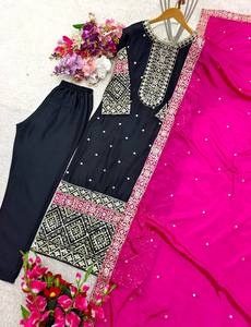 Wedding Wear Beautiful Top-Pent and Dupatta Set With Heavy <b>Embroidery</b> Work - Product Image 5