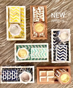 Quemador de incienso pequeño Mini juego de bandeja de regalo Caja de Mubkhar con incrustaciones de nácar con juego de bandeja Quemador Bakhoor Madkhan con bandeja para servir - Product Image 1