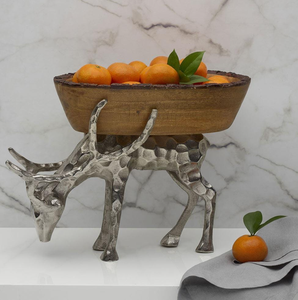 AK Laiton Métal Martelé Design Âne En Argent Fini Avec Plateau Bol À Fruits En Bois Pour Vaisselle/Décor De Cuisine - Product Image 1