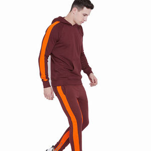 2 piezas Chándales para hombre Algodón Fleece Made Color granate Sudaderas con capucha y pantalones de chándal para hombres Chándales de invierno - Product Image 3