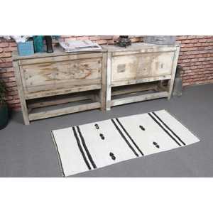 Tapis turc Kilim 1,8 x 3,8 pieds, tapis vintage, tapis en laine camouflage blanc - Product Image 1