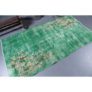 Tapis turc vintage, tapis de 3,4 x 6,3 pieds, tapis à motifs floraux avec accents verts - Product Image 2