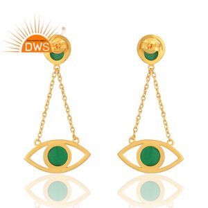 Hot Selling 925 Sterling Silver 18K Gold Plated Natural Aventurine <b>Green</b> Quartz Gemstone Earring Demi Fine Jewelry Manufacturer - Product Image 2