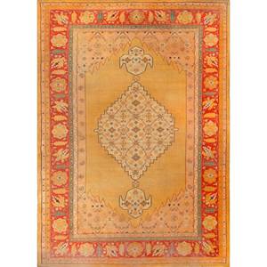 Tapis en laine noués à la main Aalam Gold Pae-5344 9x12 rectangulaire à motif médaillon pour la décoration du salon et de la chambre - Product Image 1