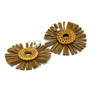 Pendientes colgantes de ratán de forma redonda con diseños calientes para mujer, accesorios multicolores para exportar a granel - Product Image 3