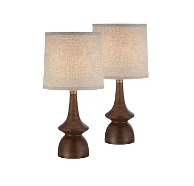 Set of 2 Antique Table Decorative Wooden Lamp Tube Linen Lampshade Wooden Base Table Lamp Wholesale Manufacturer
