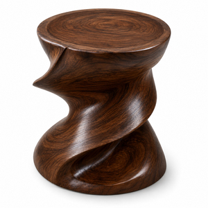Solid Suar Wood Handcrafted Modern Organic Design Twist <b>Stool</b> <b>Ottoman</b> Premium Quality Walnut Finish Luxury Living Room Furniture - Product Image 1