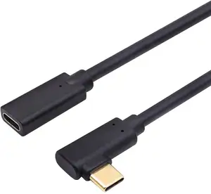 Ângulo Direito USB C Masculino para USB C Feminino 1M Casaco de PVC OD 4.3mm Cabo de carregamento rápido Sincronização e carregamento