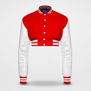 Vestes universitaires pour femmes 2026 avec logo personnalisé brodé, vente en gros, vêtements de rue de baseball, manches en cuir, vêtements d'extérieur en coton uni, style lettreman - Product Image 6